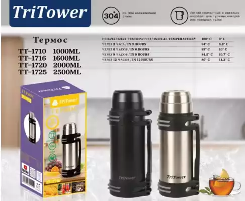 Классический термос TriTower TT-1716 1600ml черный